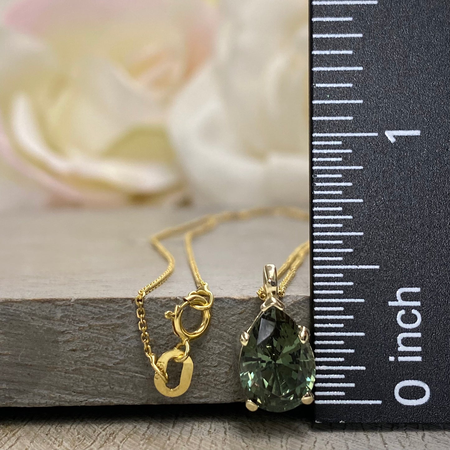 Pear Shaped Olive Green Sapphire Pendant Necklace 14k Yellow Gold Pear Shape Ladies Necklace Unique Olive Green Sapphire Pendant #7274