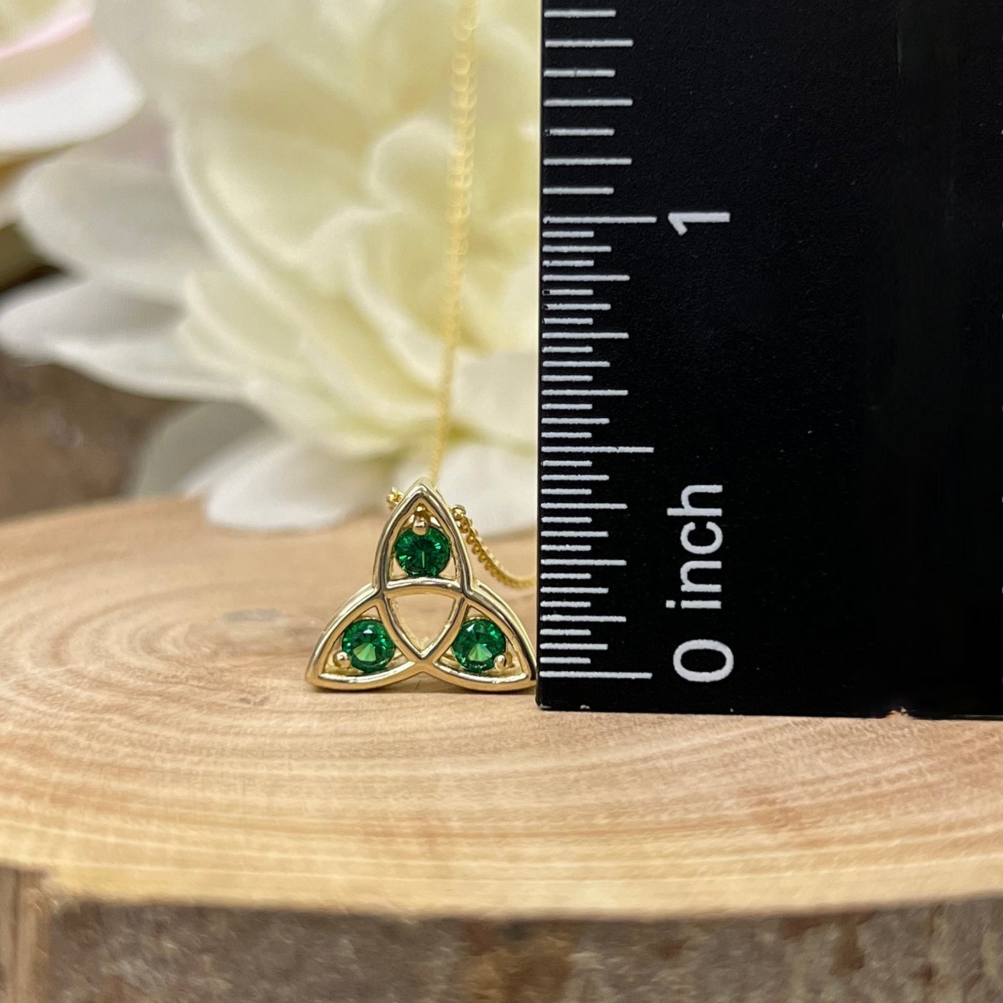 Celtic Necklace Three Stone Emerald Pendant 14K Yellow Gold Celtic Trinity Pendant Necklace Triangle Necklace Dainty Layering Necklace