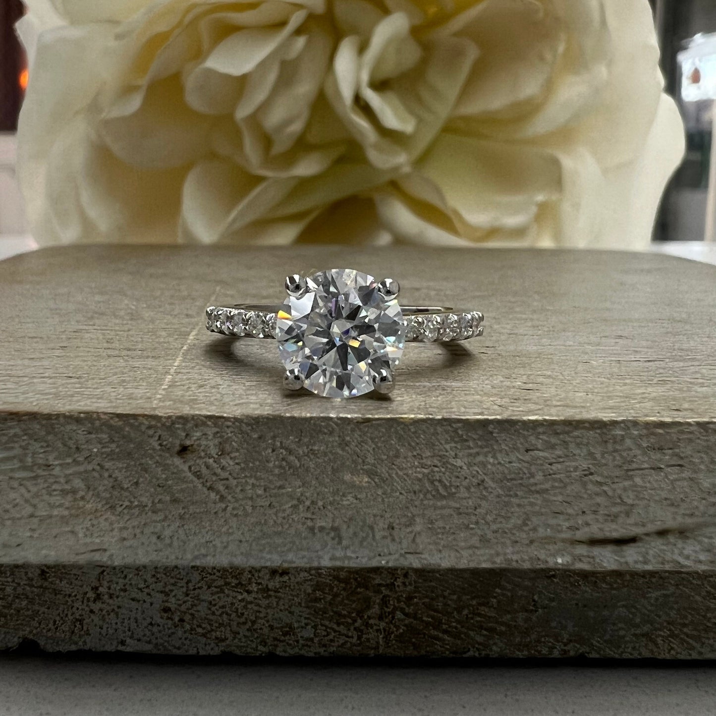 Round Moissanite Engagement Ring Set 14K White Gold Ladies Round Moissanite Bridal Set Classic Round Moissanite Engagement Ring Set #7280