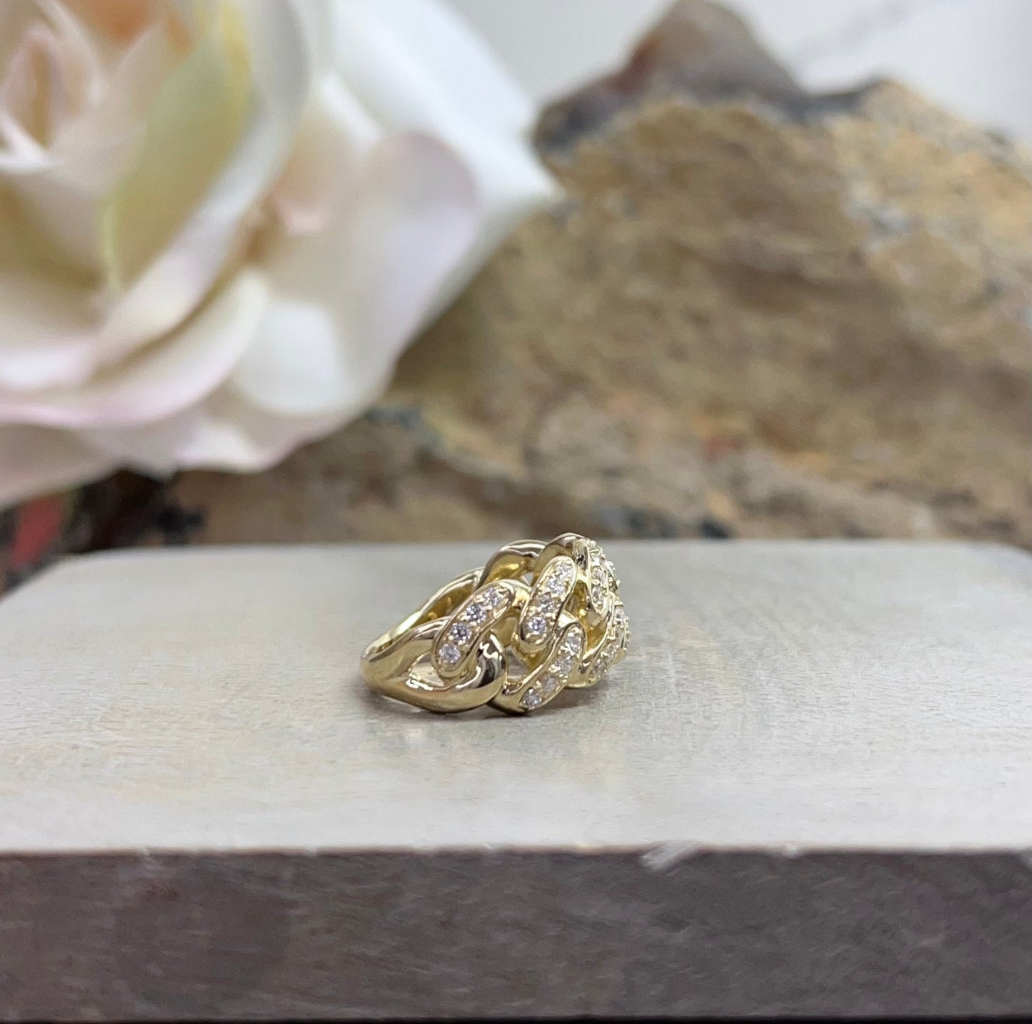 Cuban Link Chain Ring 14K Yellow Gold Cuban Link Diamond Chain Ring Ladies Cuban Link Chain Ring Unique Cuban Link Chain Ring For Women