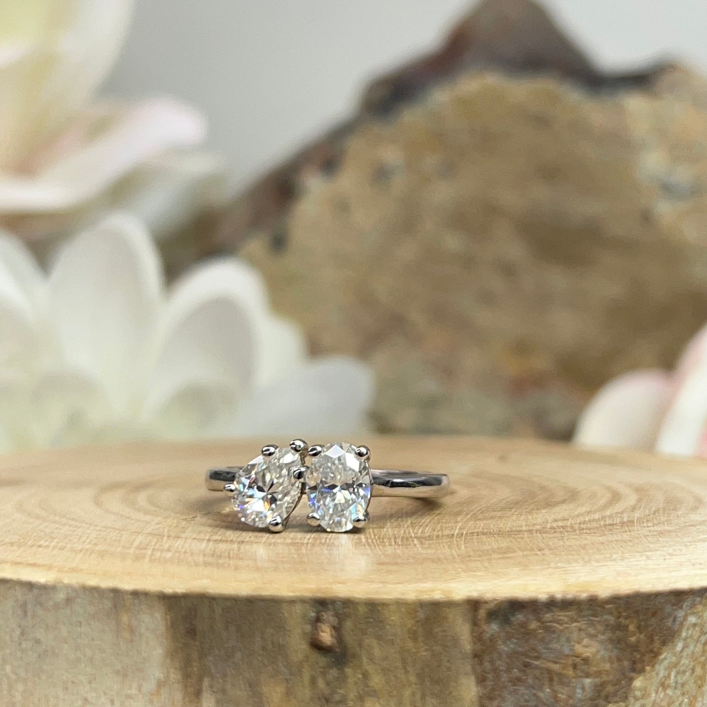 Toi et Moi Ring, Two Stone Engagement Ring, Birthstone Ring, Oval and Pear Ring, Unique Engagement Ring, Anniversary Ring,  Love Ring, #7312