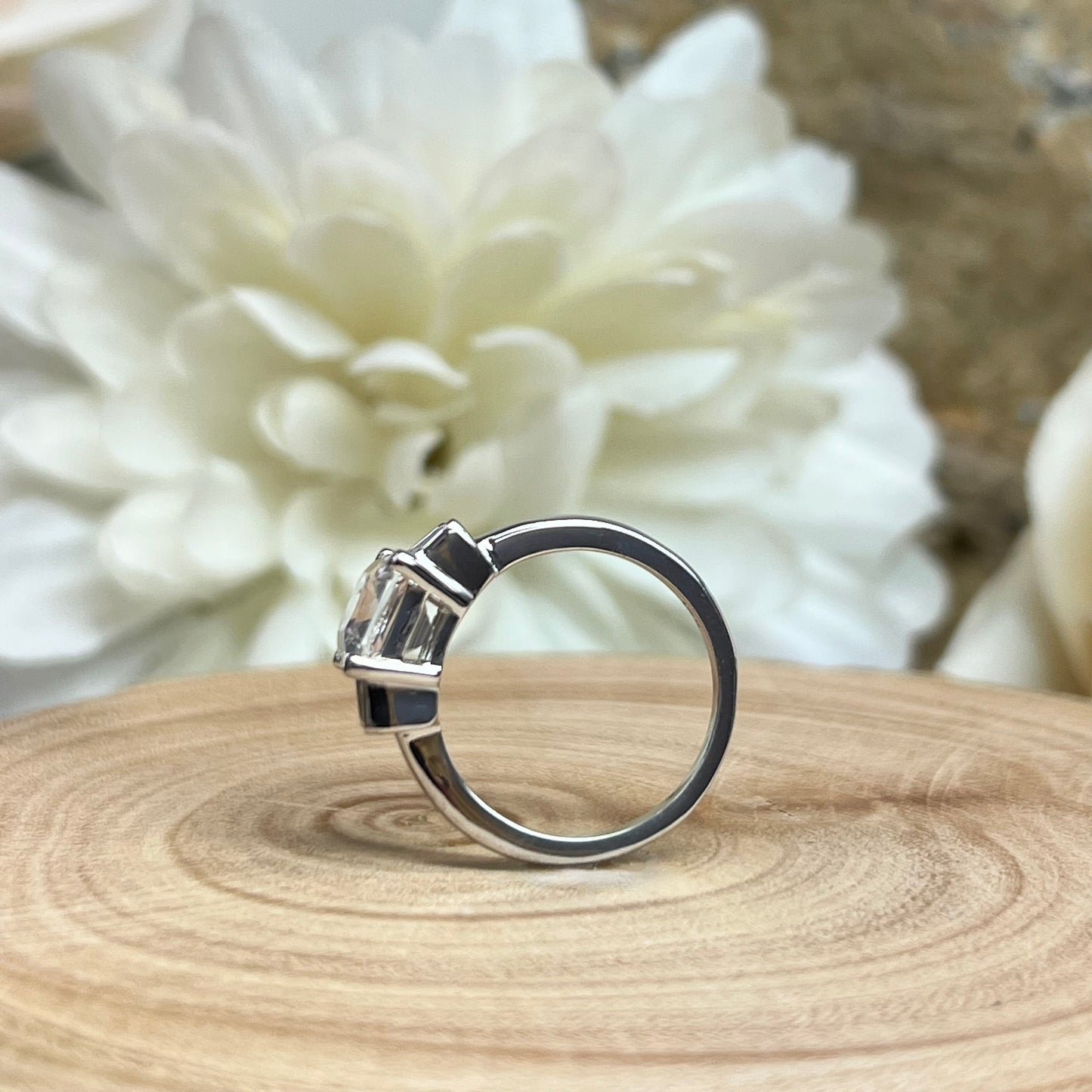 Emerald Cut Moissanite Engagement Ring, Three Stone Emerald Cut Anniversary Ring, 14k Solid White Gold 3.00ctw Wedding Ring For Ladies #5194