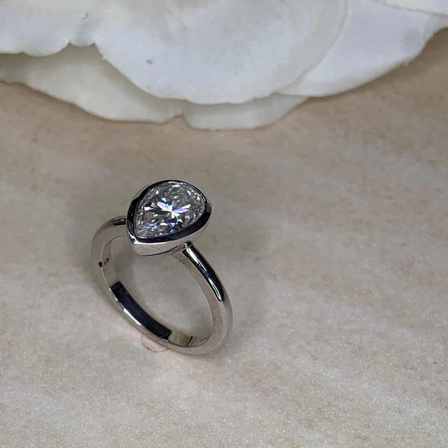 Moissanite Engagement Ring, Pear Moissanite Solitaire Ring, 14k White Gold Ladies Ring, Bezel Set Ring, Moissanite Wedding Ring, #7054