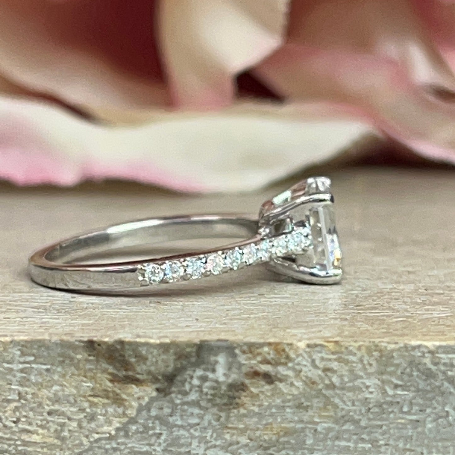 Moissanite Engagement Ring Emerald Cut For Women 14K Solid White Gold Ring, Unique Sideways Emerald Cut Moissanite Minimalist Ring, #5859