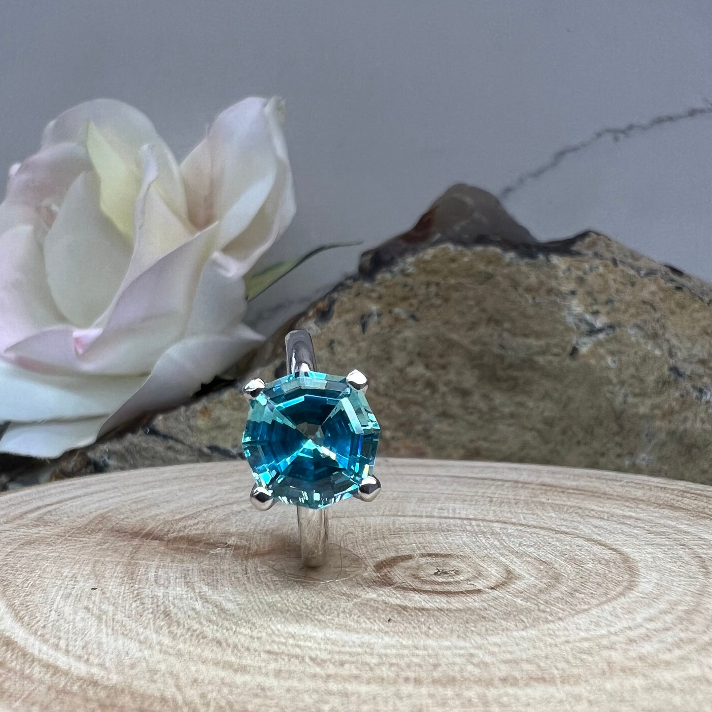 Paraiba Tourmaline Neon Blue Web Cut Engagement Ring 14K White Gold Unique Paraiba Web Cut Tourmaline Promise Wedding Anniversary Ring #7327