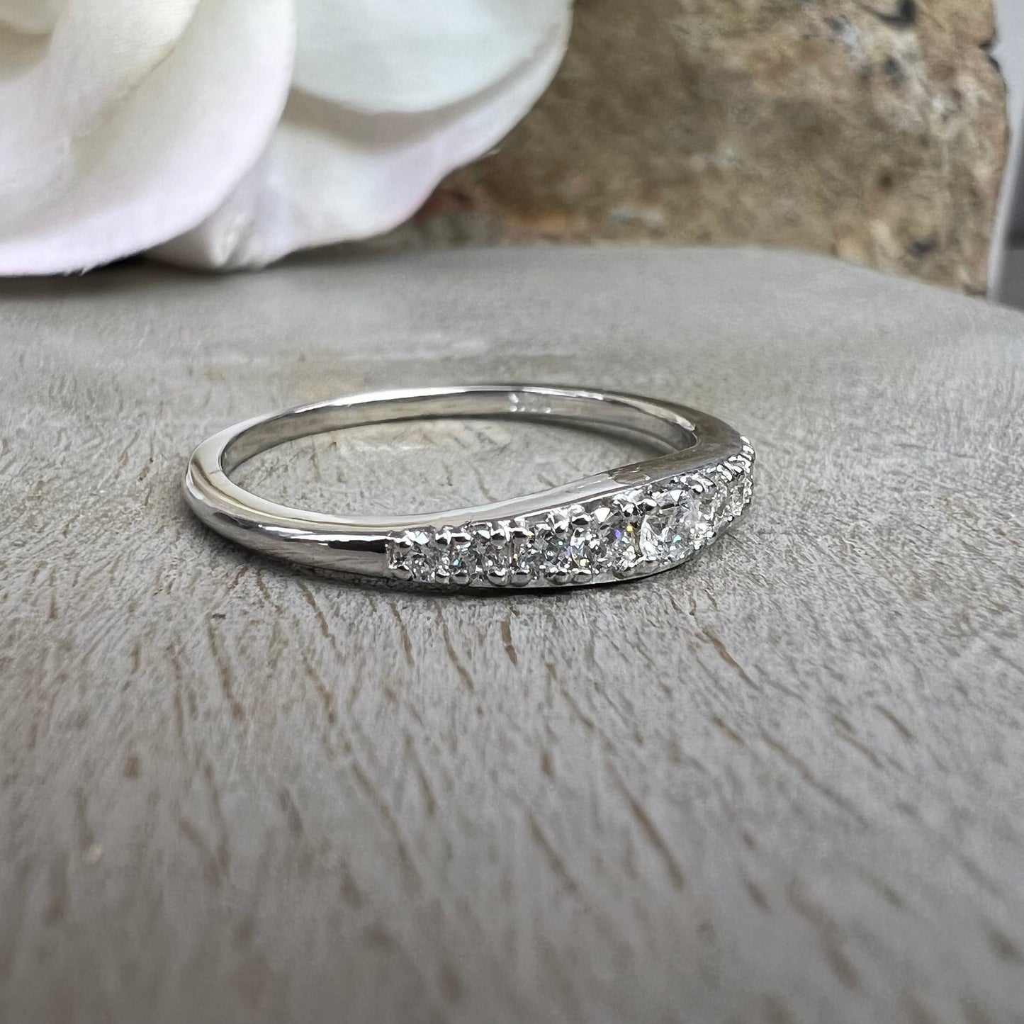 Diamond Stacking Band / Round Matching Band / Nine Stone Ladies Band / 14k White Gold / #6218