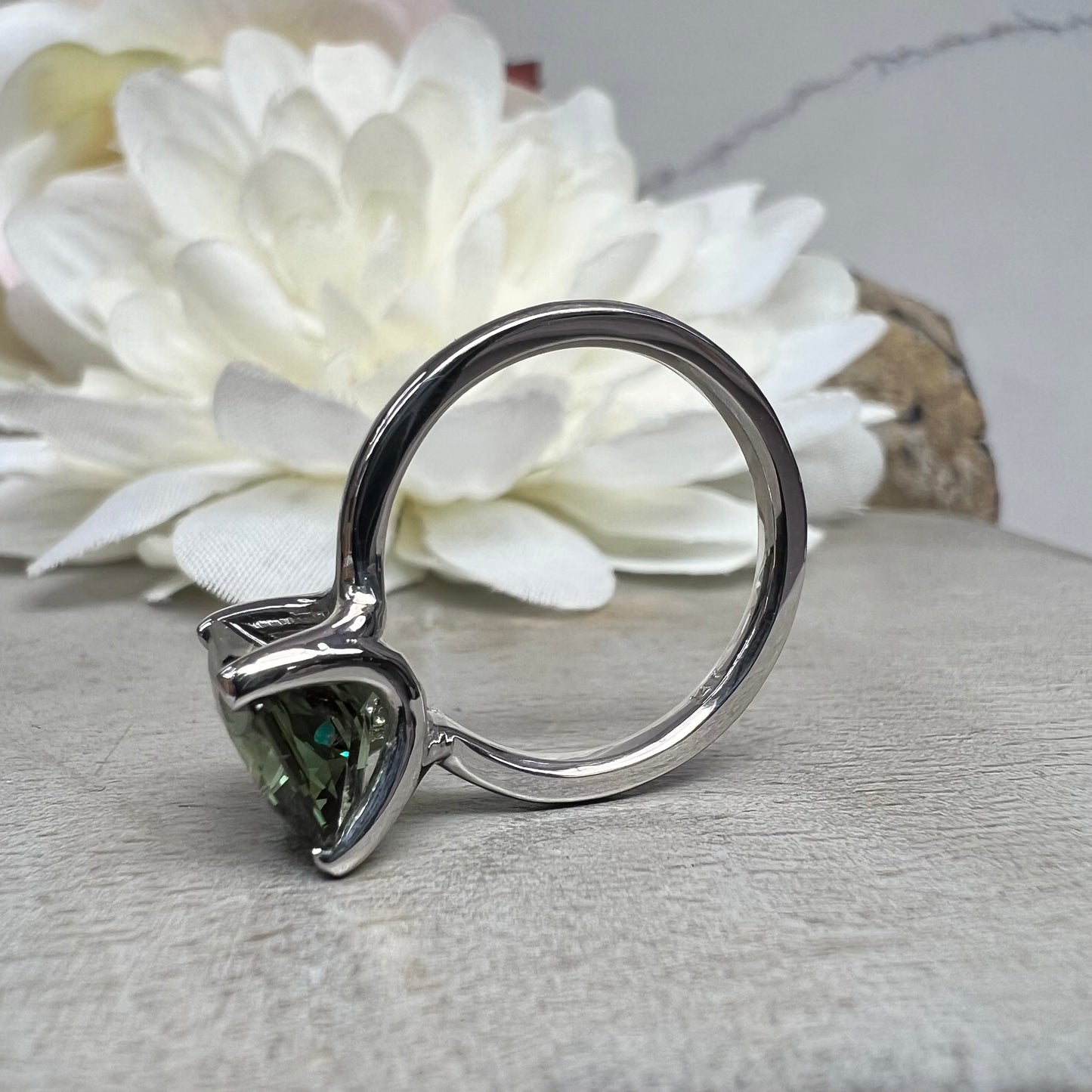 Olive Green Sapphire Engagement Ring 14k White Gold Radiant Cut Olive Green Sapphire Engagement Ring Radiant Shaped Sapphire Solitaire #7332