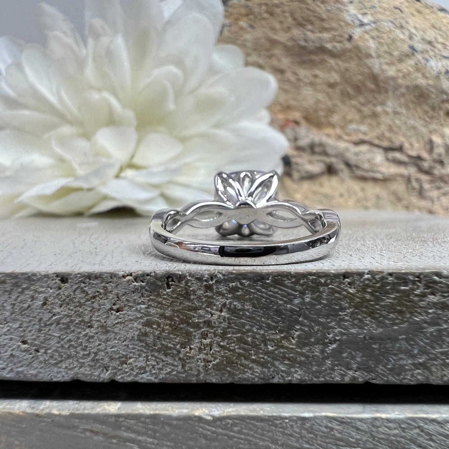 Moissanite Engagement Ring For Women 14K Solid White Gold Twist Band, Cushion Cut Moissanite Forever One Solitaire Engagement Rings, #6746