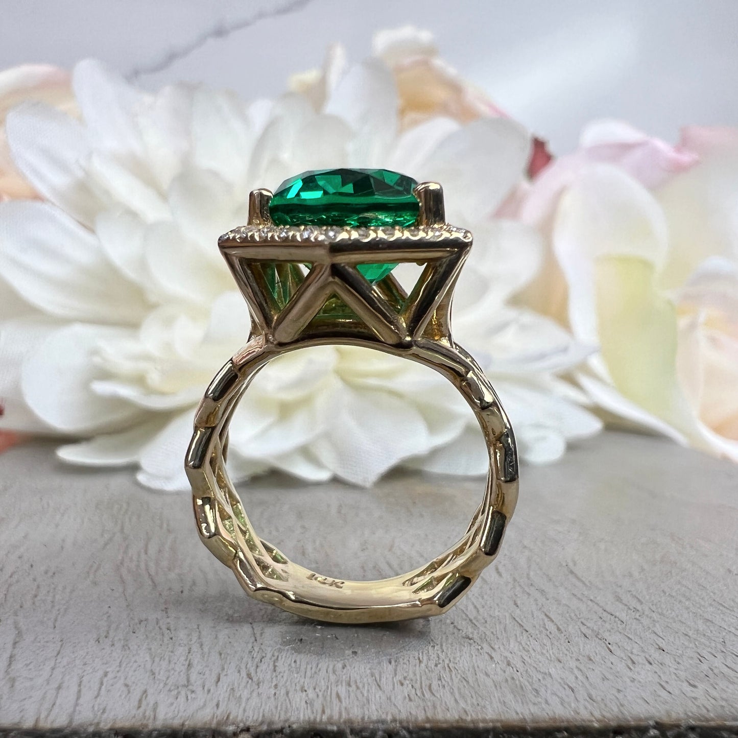 Oval shaped emerald and diamond statement ring, Unique handmade vintage emerald ring, May birthstone wedding ring, Art Deco emerald, #5175