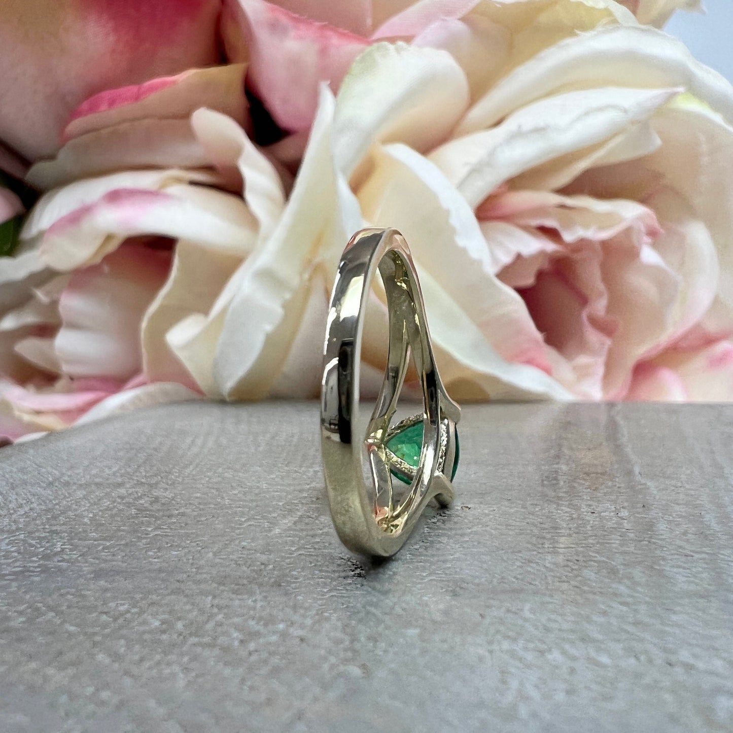 Emerald Triangle Ring 14k Yellow Gold, Trillion Cut Emerald Engagement Ring For Ladies, Unique Triangle Ring, Triangle Stacking Ring, #5843