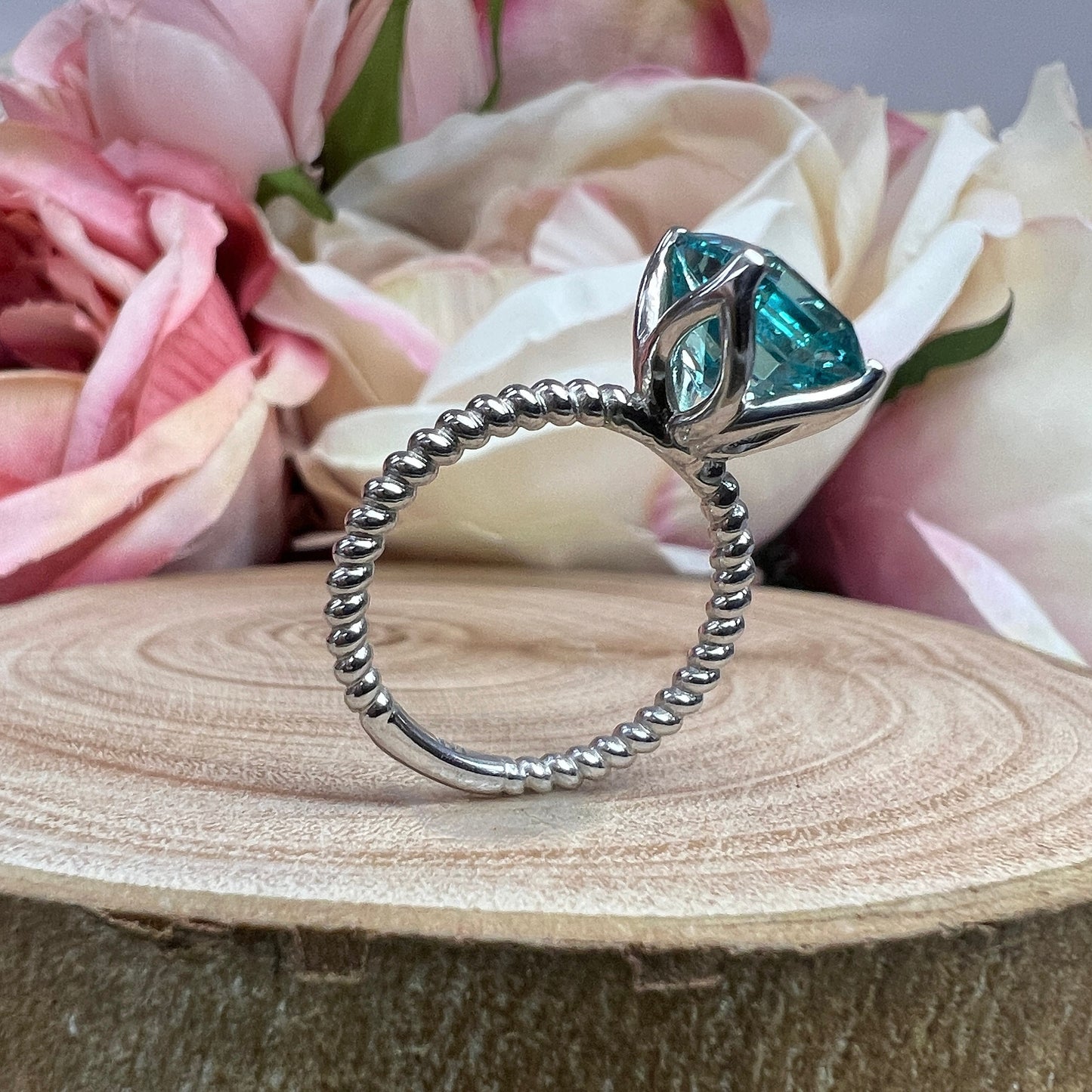 Neon Blue Asscher Cut Paraiba Tourmaline Engagement Ring White Gold Twist Band Solitaire Engagement Rings Unique Wedding Promise Ring #6129
