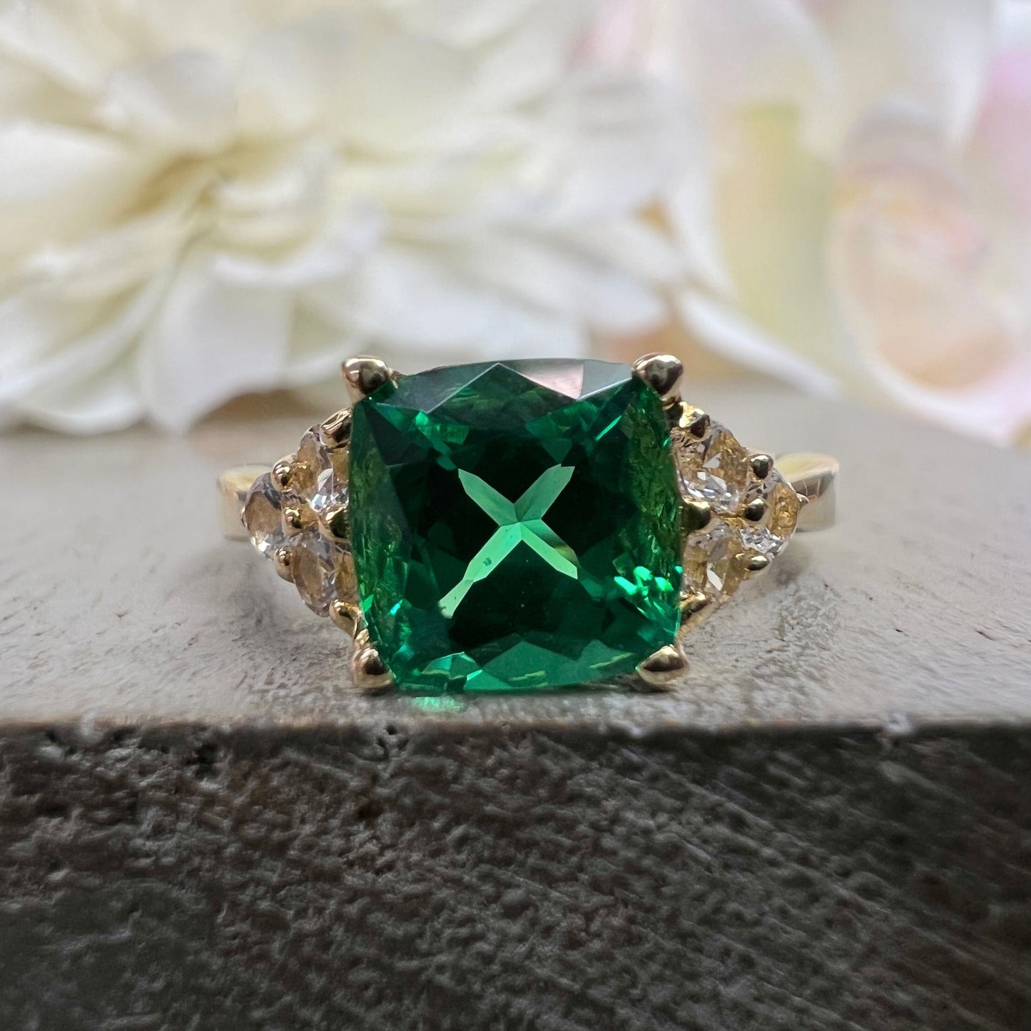 Cushion cut emerald engagement ring 14k solid gold Unique vintage emerald wedding ring May birthstone Jewelry Anniversary promise ring #5966