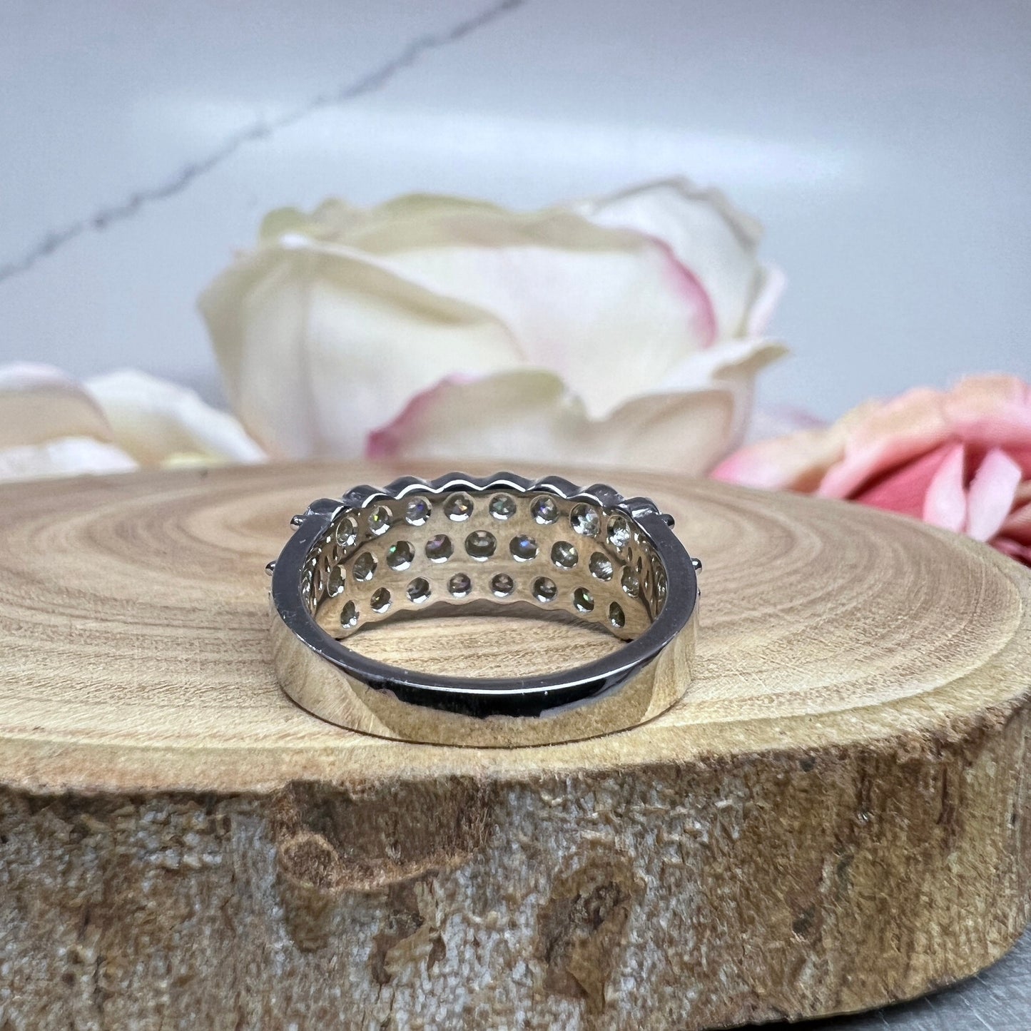 Moissanite Engagement Ring White Gold Cluster Ring , Moissanite Cluster Cocktail Ring , Unique Vintage Ladies Moissanite Promise Ring #7367