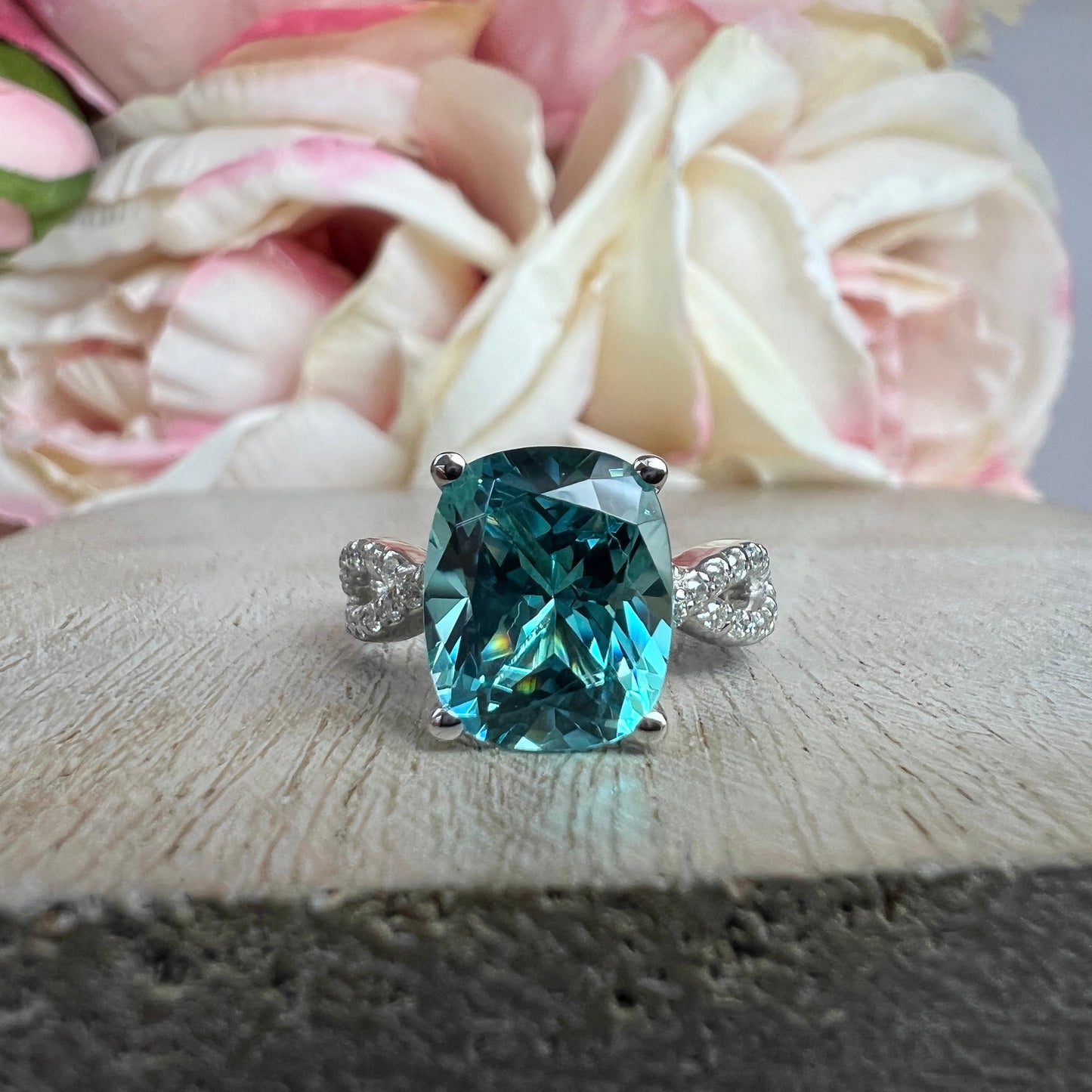 Cushion Cut Paraiba Tourmaline Engagement Ring White Gold Infinity Diamond Band Paraiba Ring Unique Elongated Cushion Cut Paraiba Ring #6369