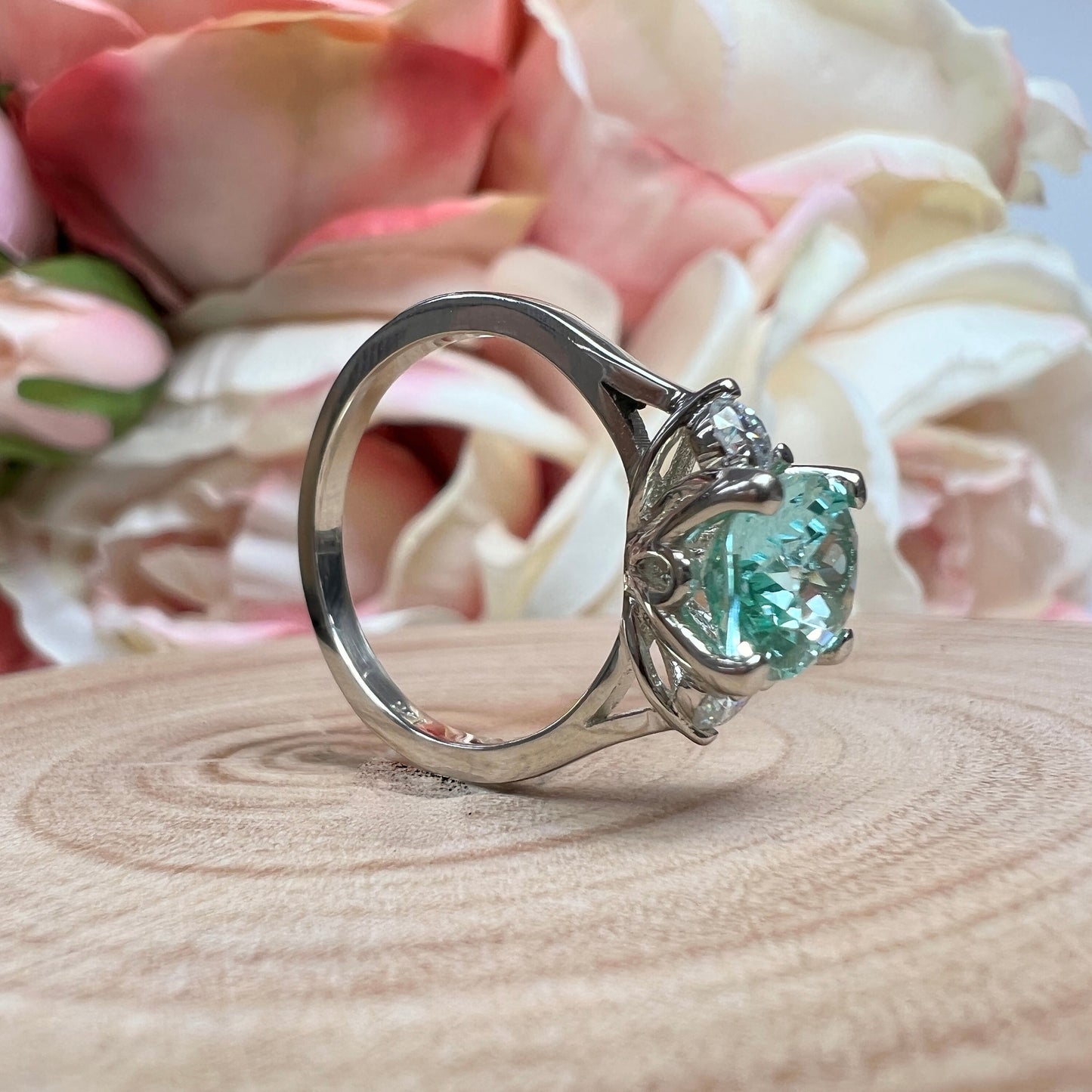 Elongated Cushion Green Paraiba Tourmaline Engagement Ring White Gold Paraiba Moissanite Engagement Ring Unique Vintage Wedding Ring #7371