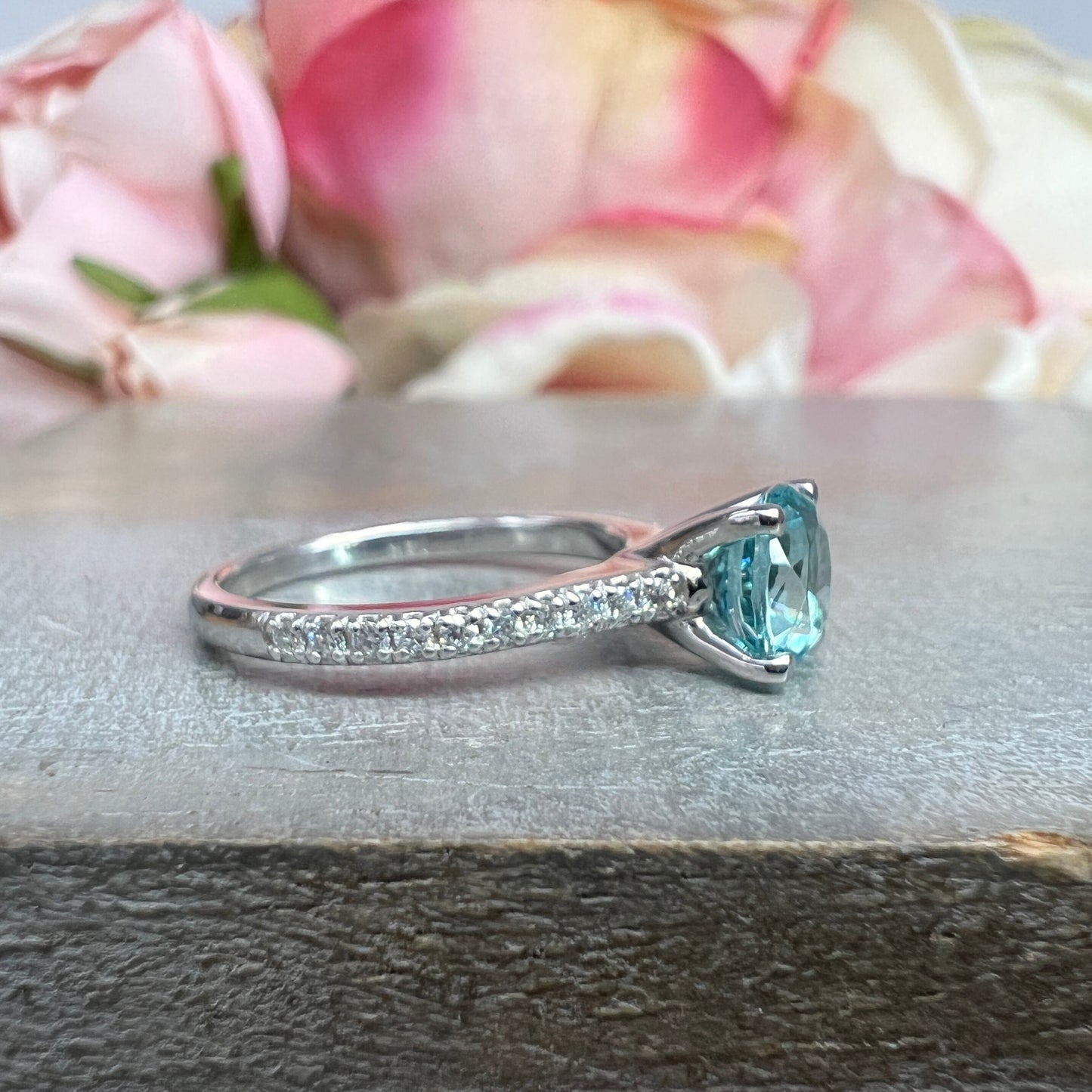 Round Neon Blue Paraiba Tourmaline Engagement Ring White Gold , Round Solitaire Paraiba Tourmaline Wedding Promise Ring Gift For Her #6203