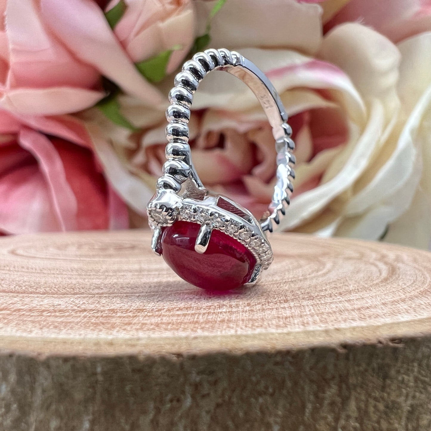 East West Oval Vintage Oval Cabochon Ruby Engagement Ring 14K Solid Yellow Gold Unique Vintage Ruby Wedding Promise Anniversary Ring #7400