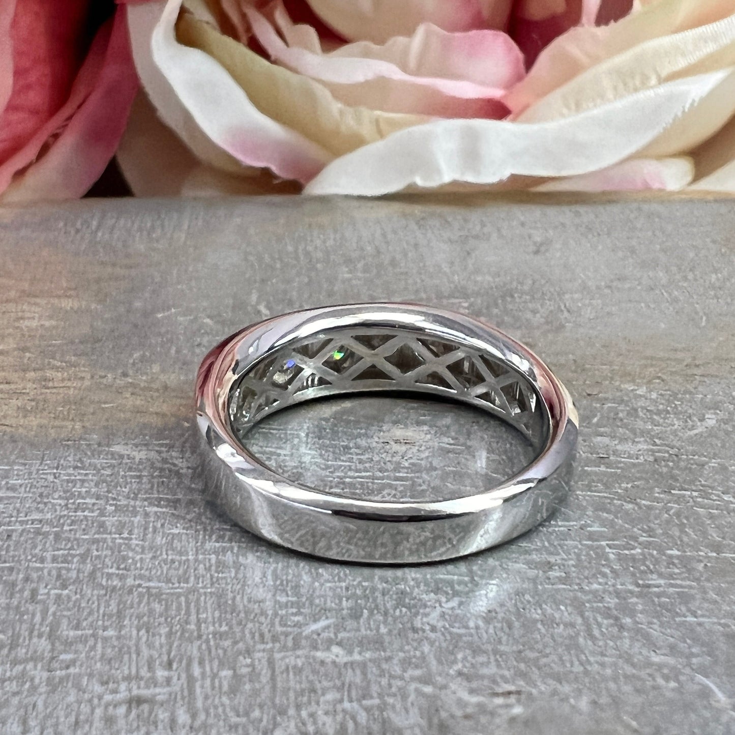 Mens Moissanite Wedding Band Men's Half Eternity Wedding Band, High Polished White Gold Unique Mens Anniversary Promise Engagement Ring 7402