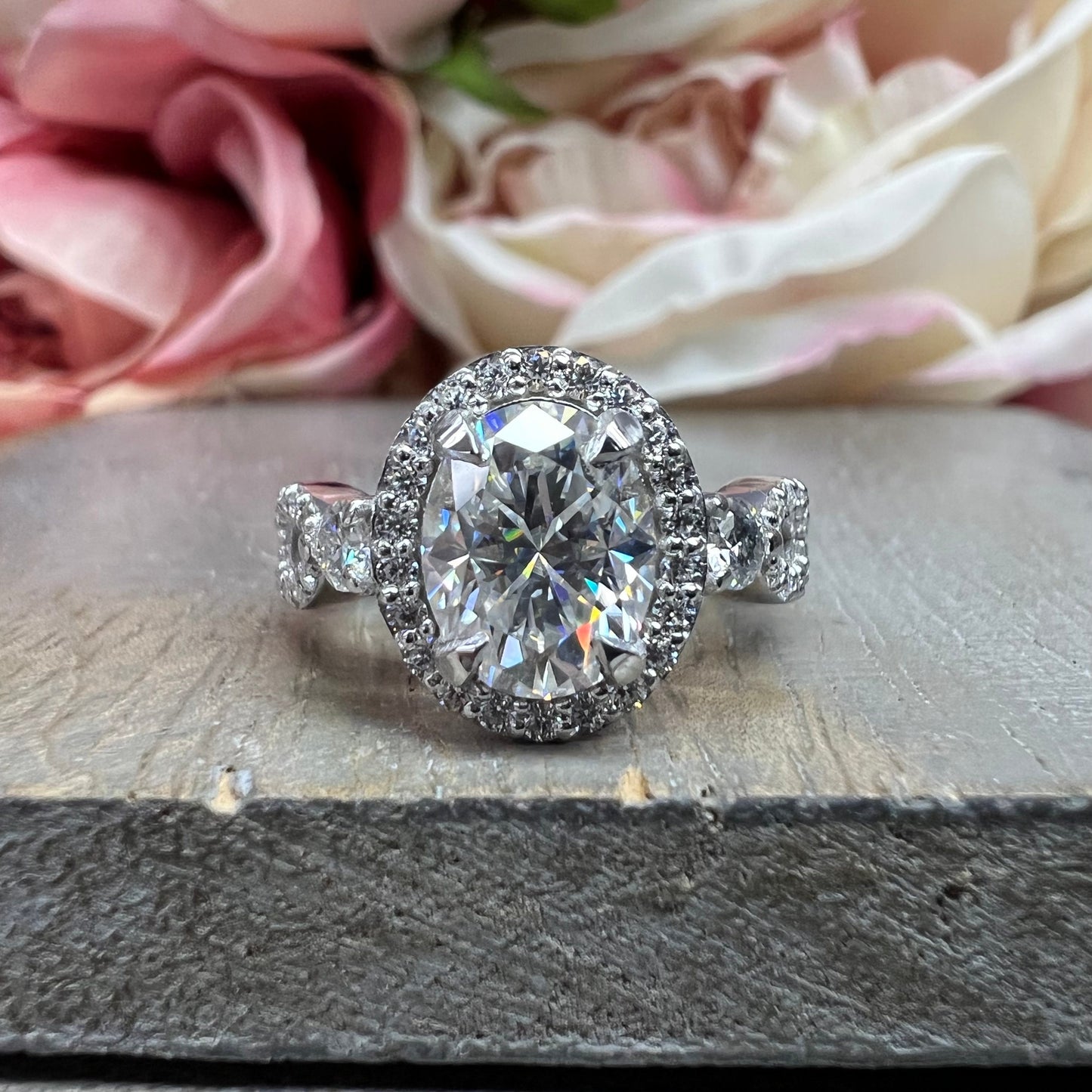 Oval Moissanite Engagement Ring Vintage Unique White Gold Engagement Ring Women Wedding Bridal Promise Ring Twist Band Moissanite Ring #7406