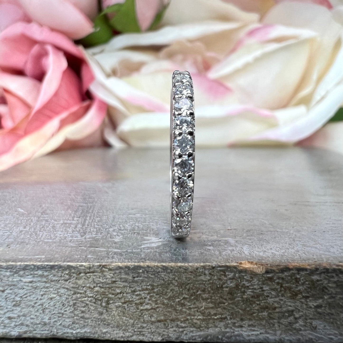 Half Eternity Moissanite wedding Band White Gold Stacking Moissanite Band Thin Dainty Wedding Band Simple Moissanite Band Gift For Her 7412