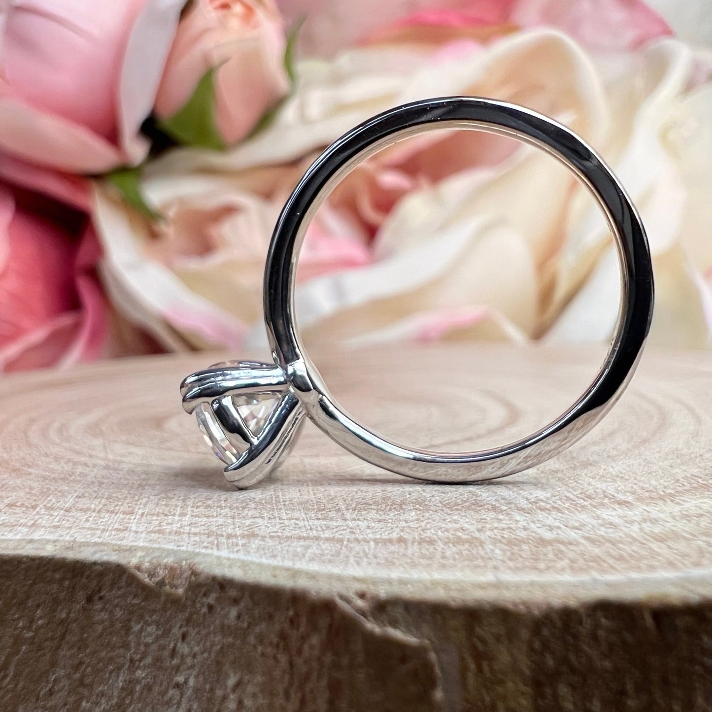 Moissanite Round Solitaire Engagement Ring Round Moissanite Engagement Ring White Gold Classic Round Promise Anniversary Wedding Ring #7396