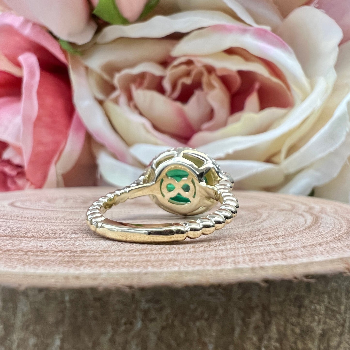 East West Vintage Oval Cabochon Emerald Engagement Ring 14K Solid Yellow Gold Unique Vintage Emerald Wedding Promise Anniversary Ring #7401