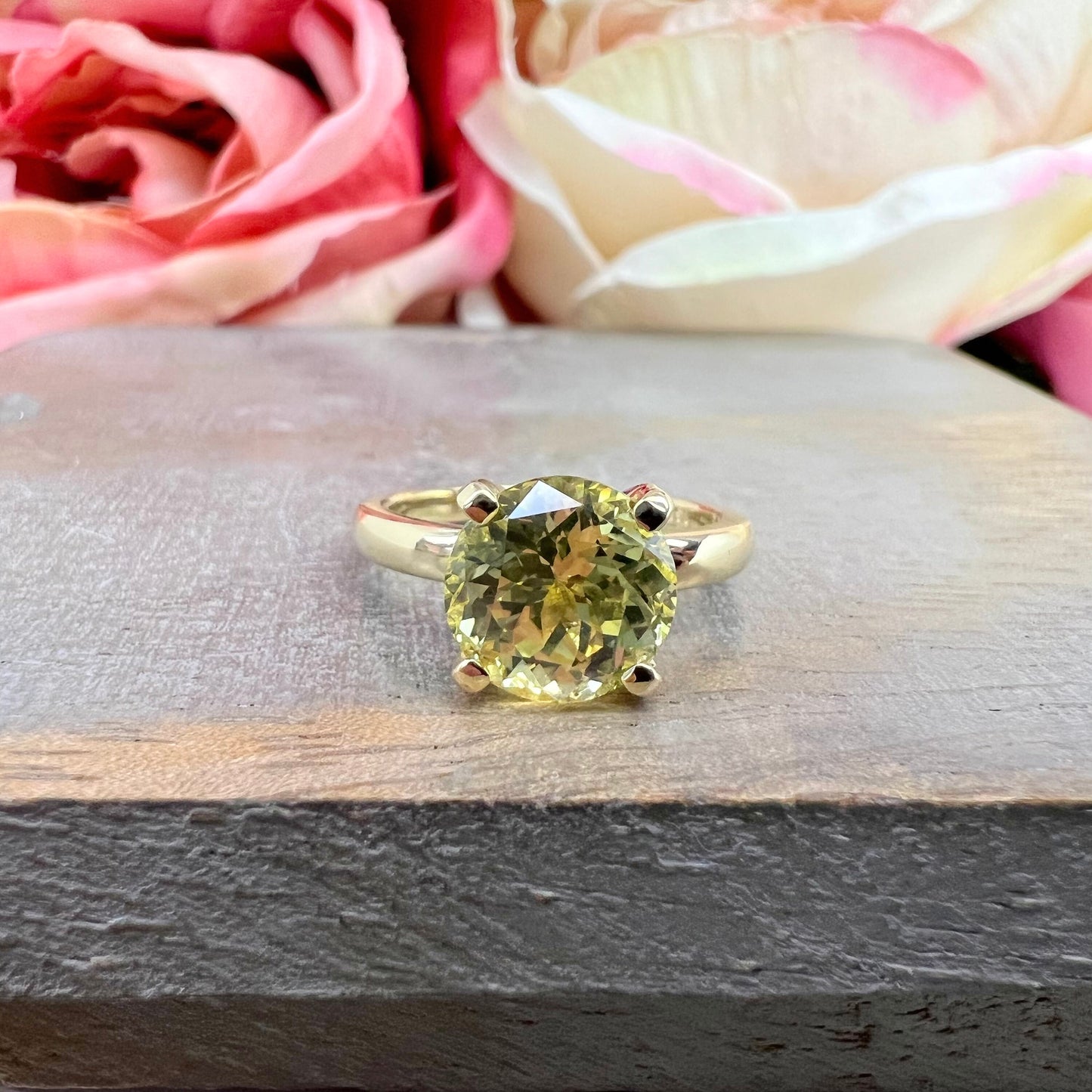 Round Yellow Sapphire Solitaire Engagement Ring Yellow Gold Yellow Sapphire Ring For Women Unique Solitaire Anniversary Wedding Rings #7425