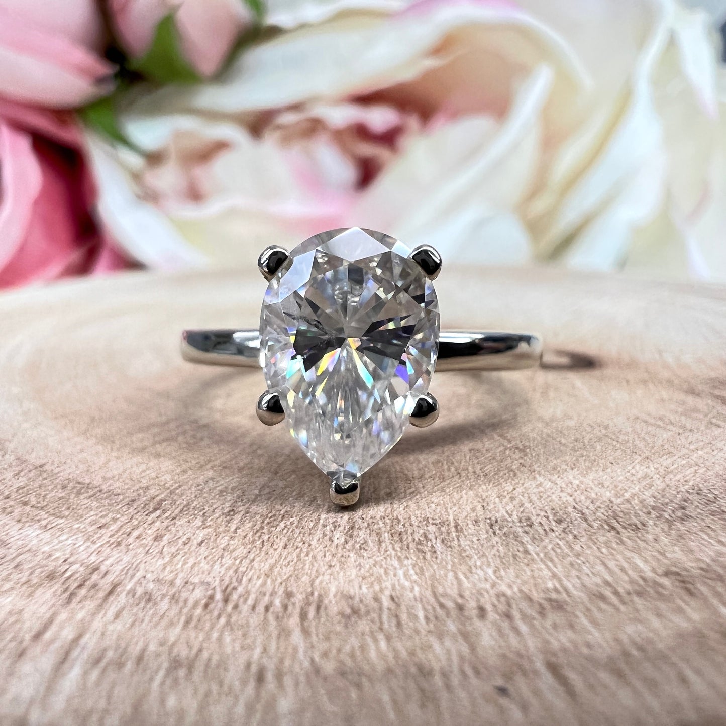 White Gold Pear Shaped Engagement Ring, Pear Cut Ring, Pear Solitaire Ring Moissanite Pear Ring Dainty Pear Cut Ring Pear Wedding Ring #7451