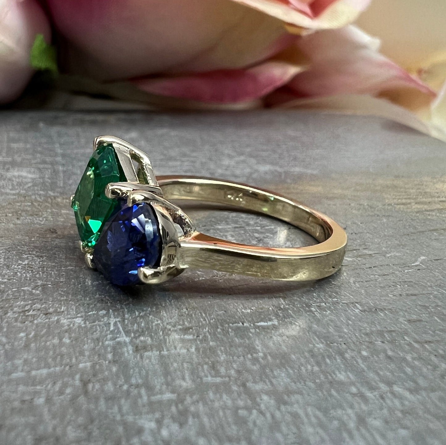 Toi Et Moi Ring Pear and Emerald Cut Engagement Ring White Gold Emerald and Ruby Toi Et Moi Promise Wedding Anniversary Ladies Rings #7397