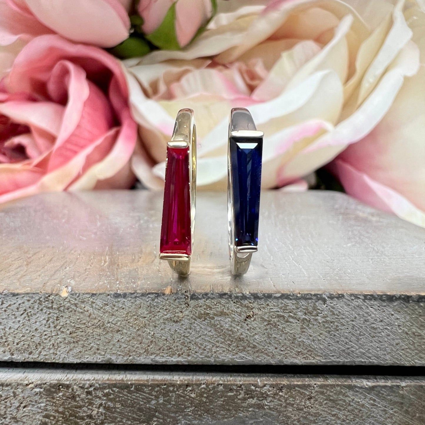 Blue Sapphire Dainty Baguette Stacking Ring, Gold Minimalist Ring, Simple Sapphire Ring, 14K Thin Ring, Delicate Ring Gift for Her