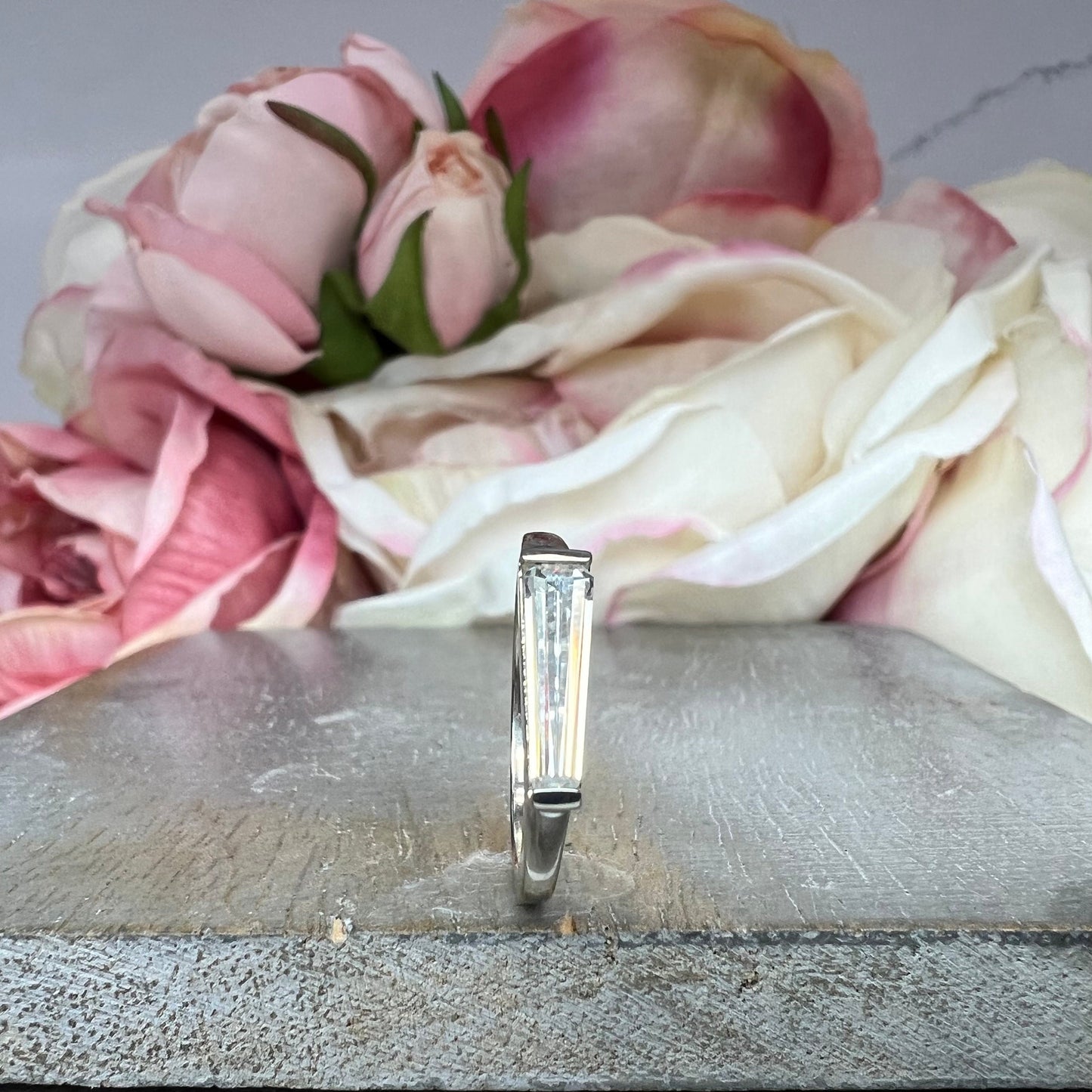 Moissanite Dainty Baguette Stacking Ring, Gold Minimalist Ring, Simple Moissanite Ring, 14K Thin Ring, Delicate Ring Gift for Her, #7466