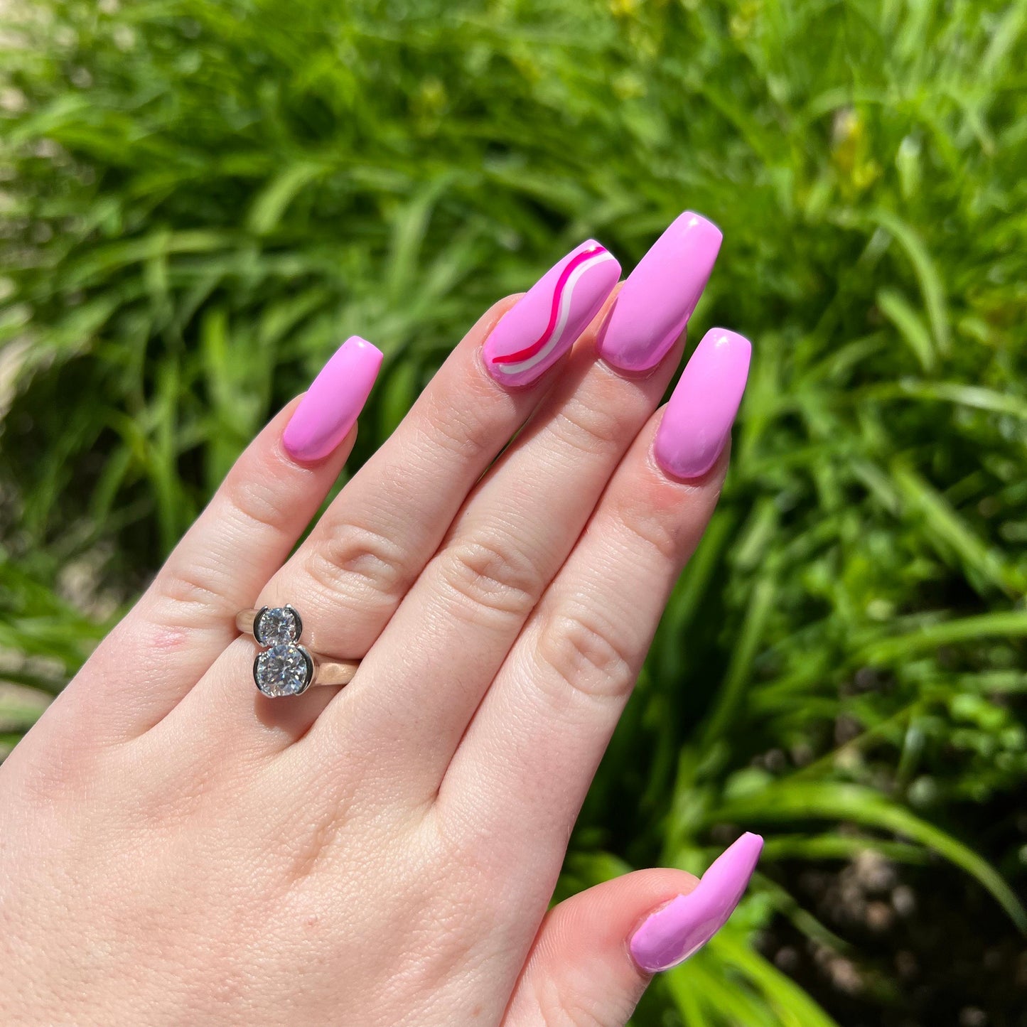 Round Moissanite 2 Stone Engagement Ring, 14k Gold Moissanite Mother's Ring, Forever Us Two Stone Moissanite Wedding Ring For Ladies #7144