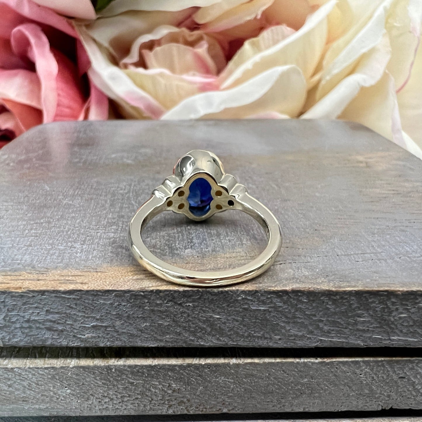 Oval blue sapphire with round diamond accents engagement ring, 2.20ctw, 14k white gold #6069