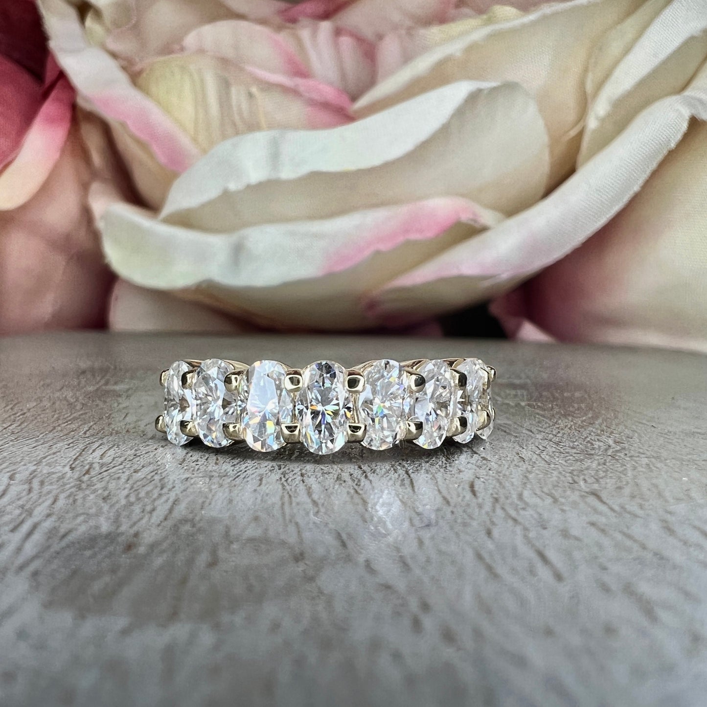Eternity Wedding Band 14k White Gold, Oval Cut Wedding Band, Anniversary Band, Moissanite Wedding Band, Oval Cut Band, Half Eternity, #6320