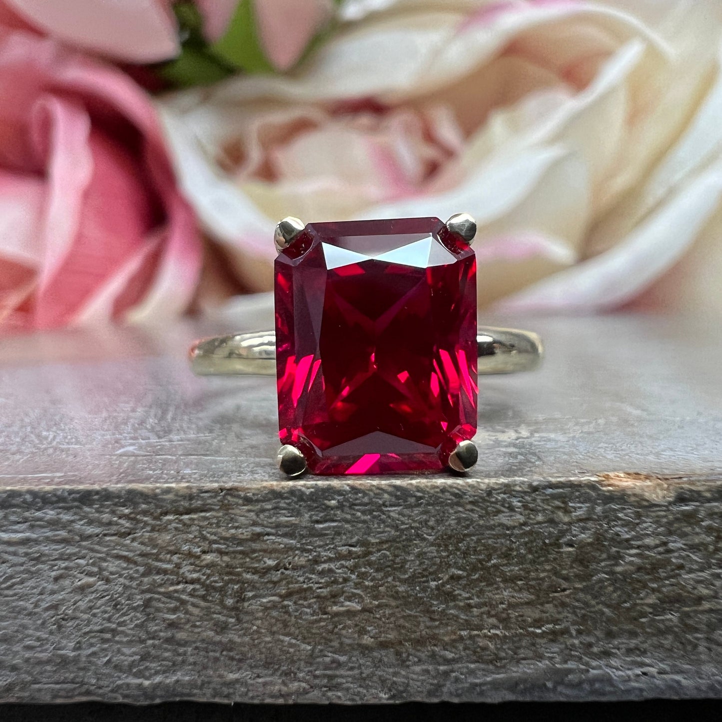 Radiant Cut Engagement Ring / Red Ruby Wedding Solitaire / 14k Yellow Gold / #6267