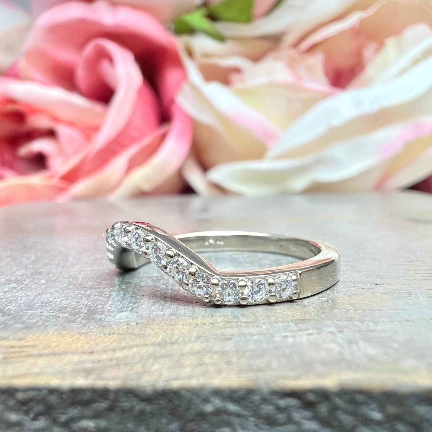 Round Cut Pave Diamond Wedding Band For Women, Curved Matching Band Diamond Wedding Ring, 14k Gold Moissanite Curved Anniversary Ring #7478