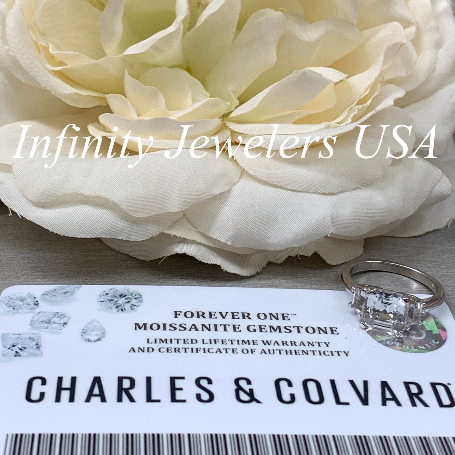 Moissanite Asscher Cut Engagement Ring, Asscher Ring With Trapezoid Accents Moissanite Ring, 14k White Gold Ladies Moissanite Ring #6705