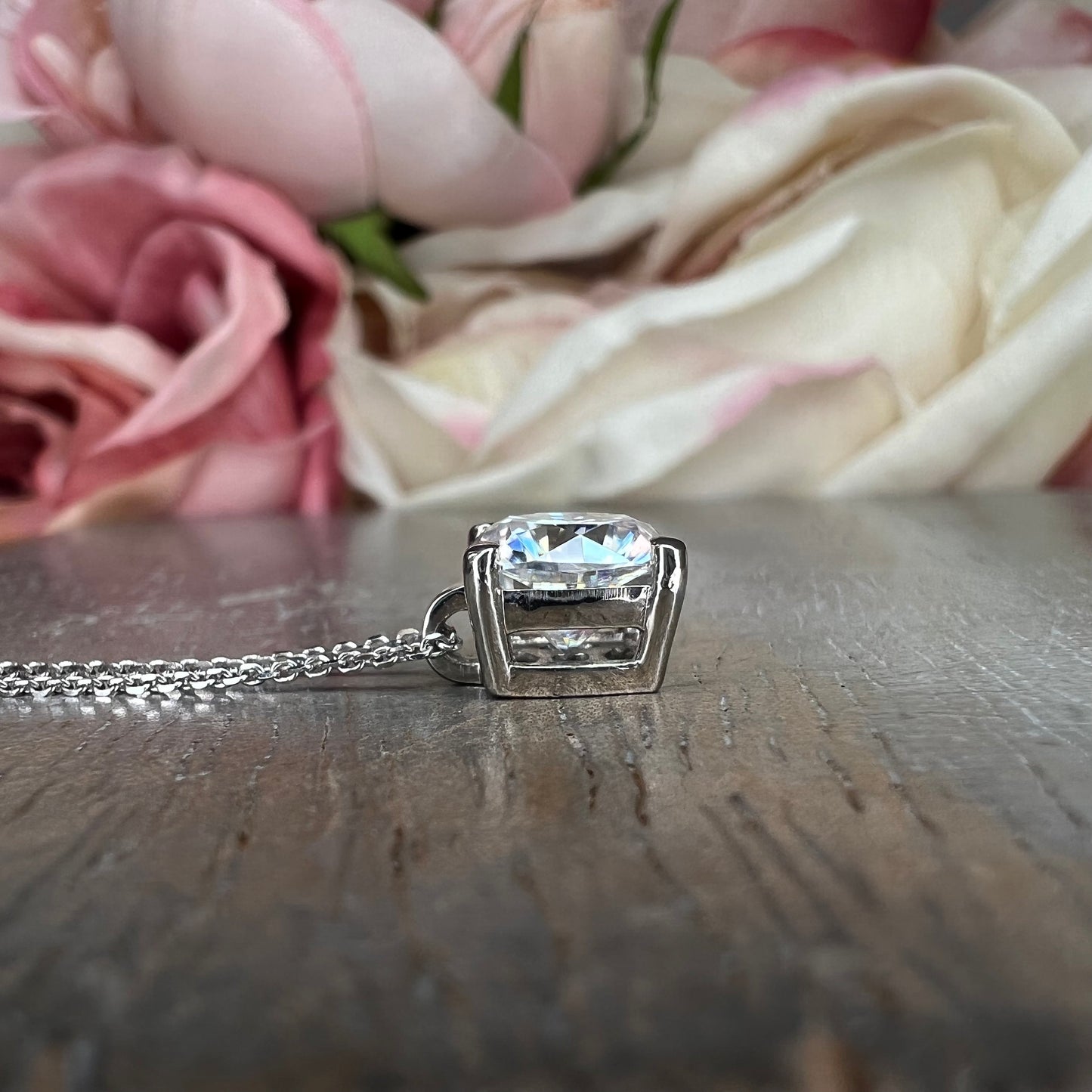 Moissanite Cushion Pendant 14k White Gold Ladies Necklace, Everyday Pendant Simple Pendant Necklace For Her, Engagement Bridal Gift #7077