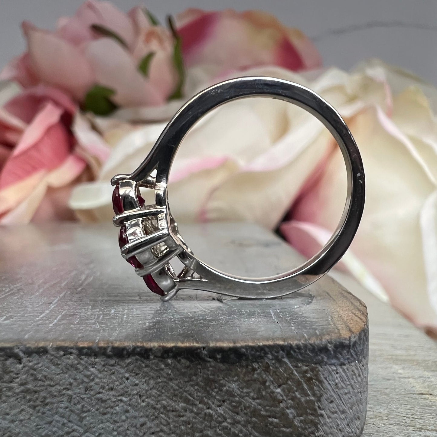 Four Stone Ruby Ring 14K Solid White Gold, Ruby Promise Ring For Ladies Unique Ruby Engagement Ring, Unique Cross Ruby Ring For Women,#6872