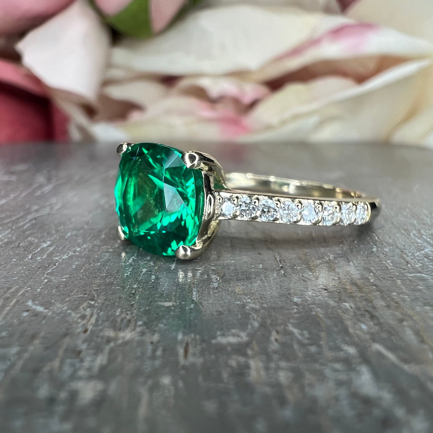 Blue sapphire cushion cut engagement ring, with round diamond accents, 2.65ctw, 14k white gold wedding ring