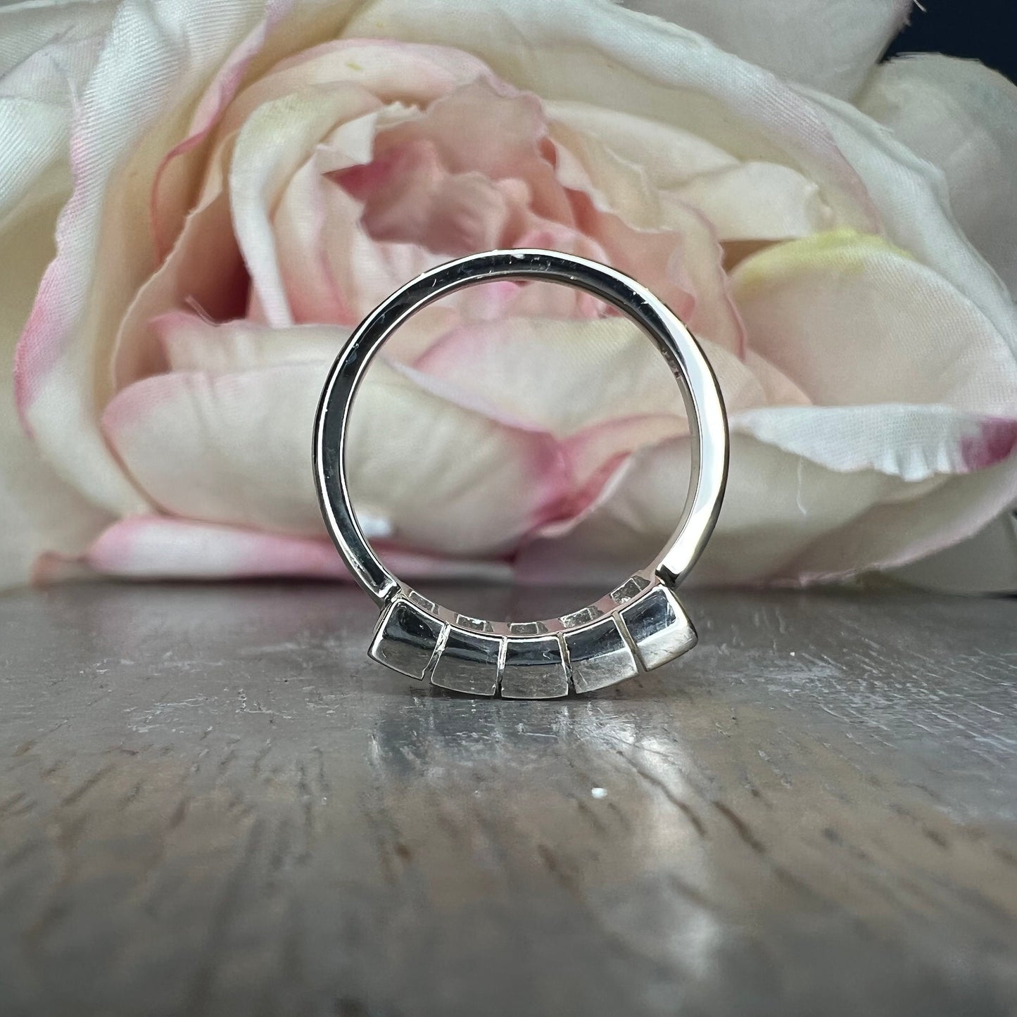 Five stone emerald cut moissanite mothers ring 14k white gold, Family birthstone ring, Multi birthstone rings for mom, Moissanite ring #7513