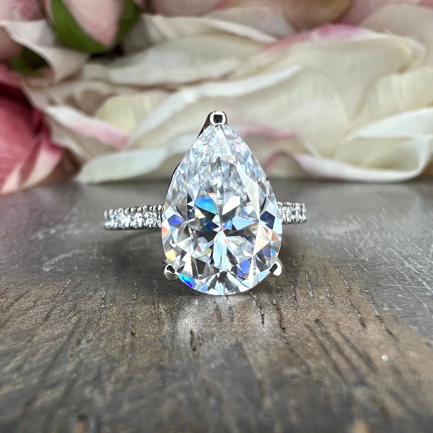 Pear Shaped Moissanite Diamond Engagement Ring 14K Solid White Gold Ring For Women, #7100 Simple Pear Shaped Moissanite Engagement Rings,