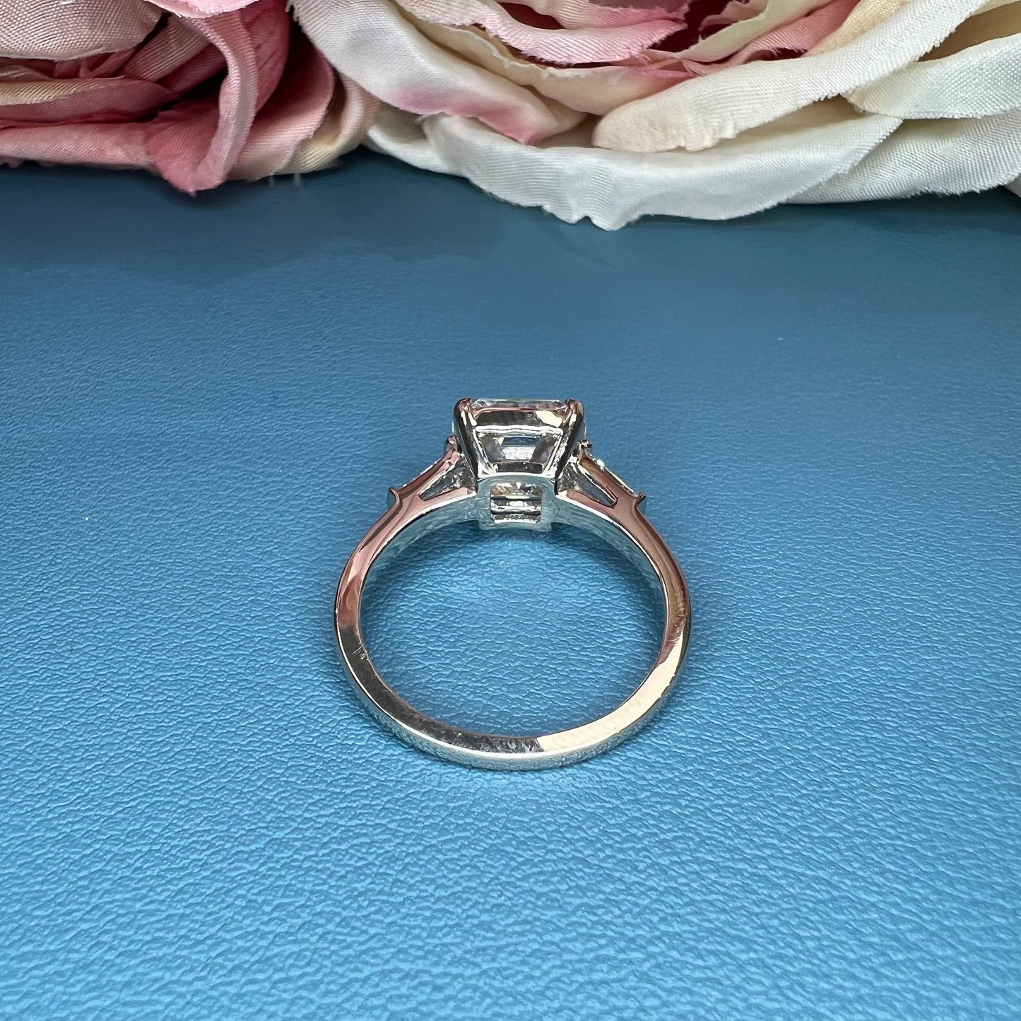 Asscher Cut Moissanite Engagement Ring 14K White Gold Ladies Three Stone Engagement Ring Asscher Shaped Wedding Bridal Promise Ring