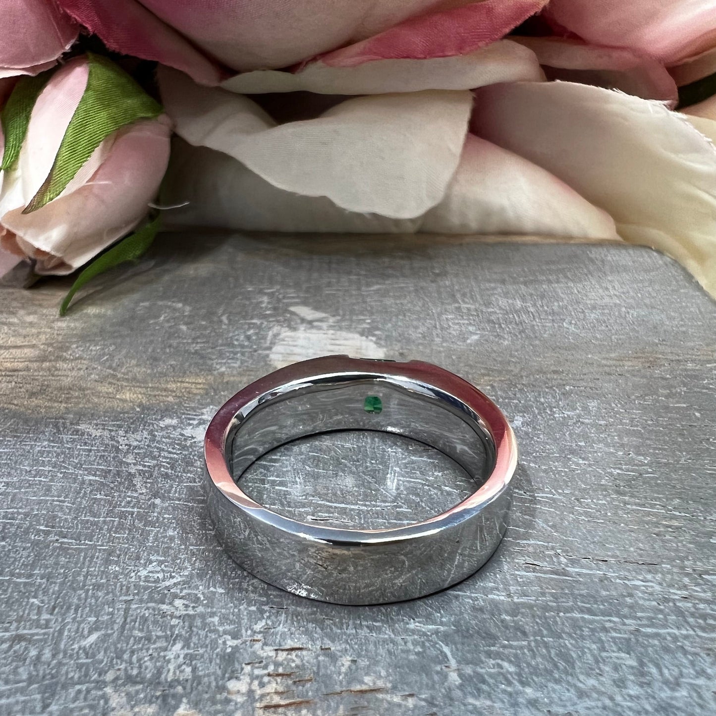 Mens Emerald and Moissanite Wedding Band White Gold, Classic Mans Wedding Band Comfort Fit, Mens Diamond Wedding Band Gold Promise Ring 7512