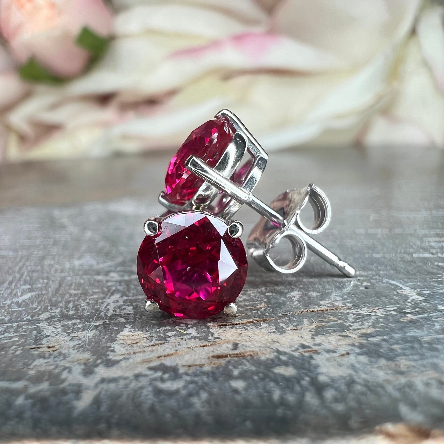 Ruby stud Earrings 6mm 14k yellow/white gold, July Birthstone Jewelry, Gold ruby studs, small stud earrings, tiny red stud earrings, #7517