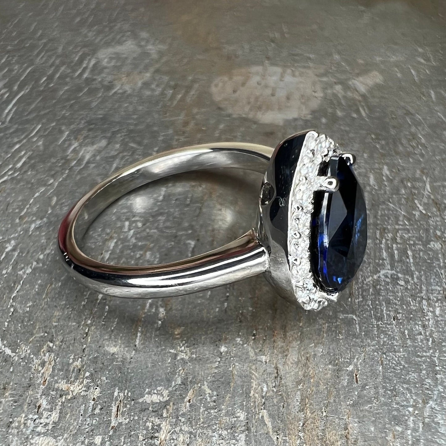 Blue sapphire ring 14k white gold, Blue Sapphire Engagement Ring, Vintage blue sapphire halo ring, Blue Sapphire teardrop Wedding Ring