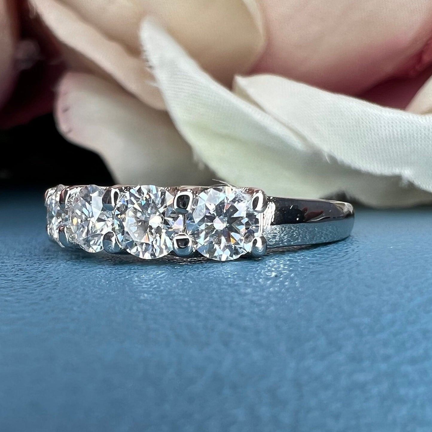 Moissanite 6 Stone Ladies Wedding Band, Round Moissanite Anniversary 14k White Gold Band For Her, April Birthstone Ring For Ladies, #6444