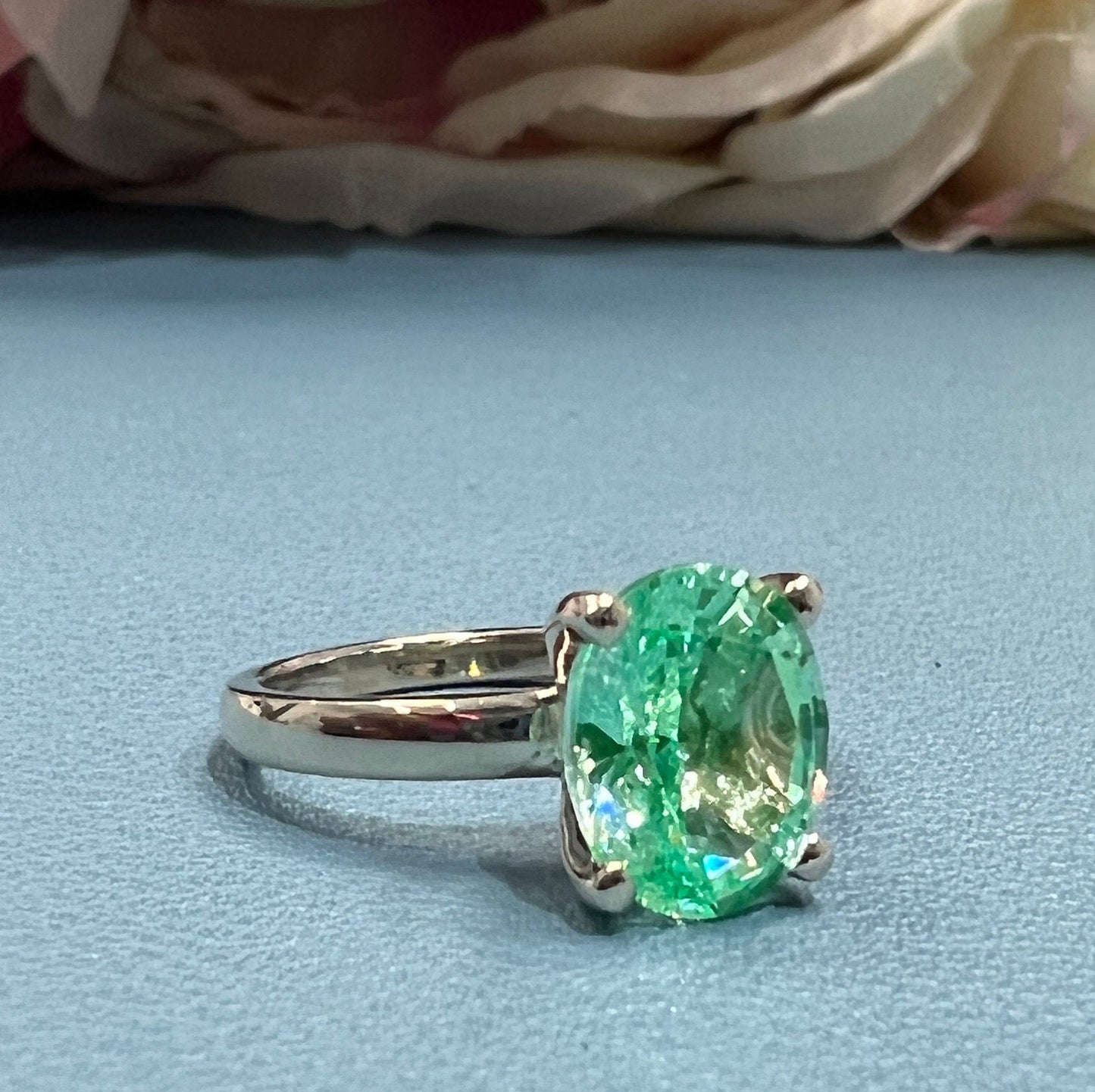 Oval Engagement Ring, Green Paraiba With Extra Facet For More Brilliance, 3.00ct. Oval Ladies Green Ring In 14K White Gold Item #6014
