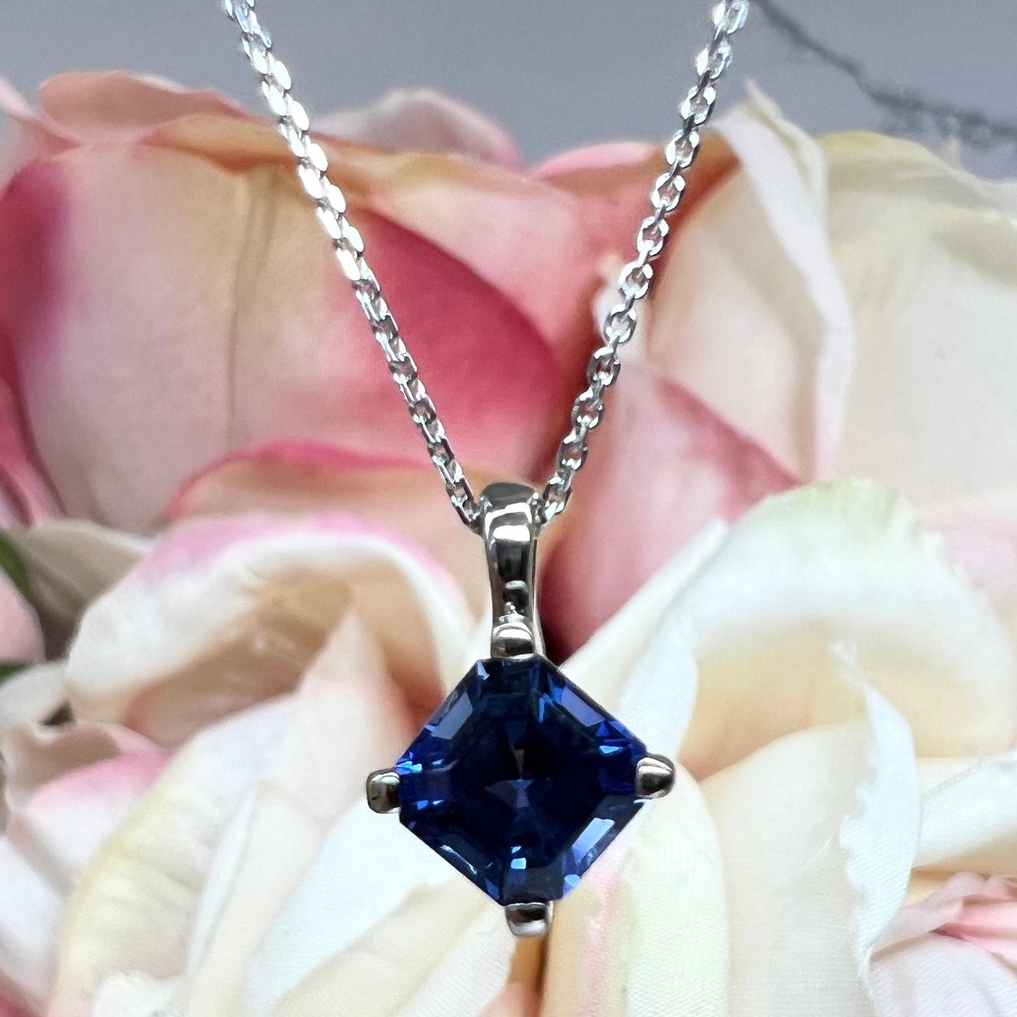 Necklace for women Blue sapphire pendant necklace 14k solid gold, something blue bridal wedding necklace, birthstone ladies necklace, #6188