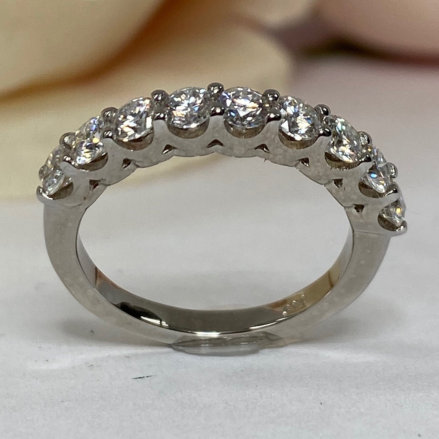 Moissanite Half Eternity Wedding Band, Vintage Moissanite Round Eternity Engagement Ring 14k Solid Gold Moissanite Eternity Band Women #7180